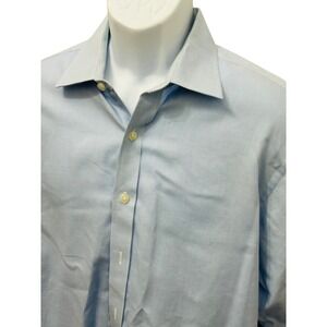 Michael Kors Regular Fit Dress Shirt Men 17 34/35 Blue Micro Check Long Sleeve